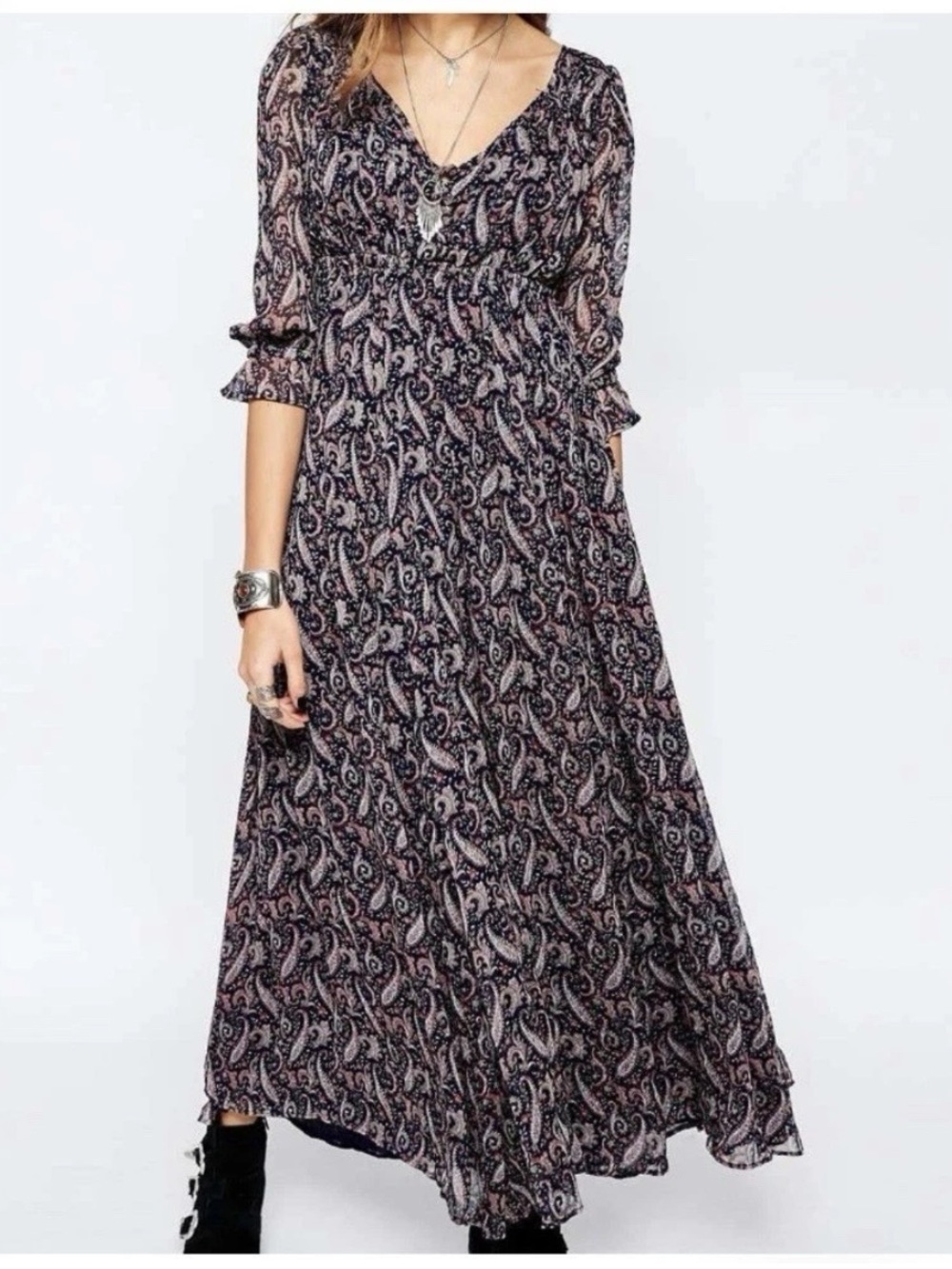 Denim & Supply Ralph Lauren Paisley Chiffon Maxi Dress XS Empire Waist Lined